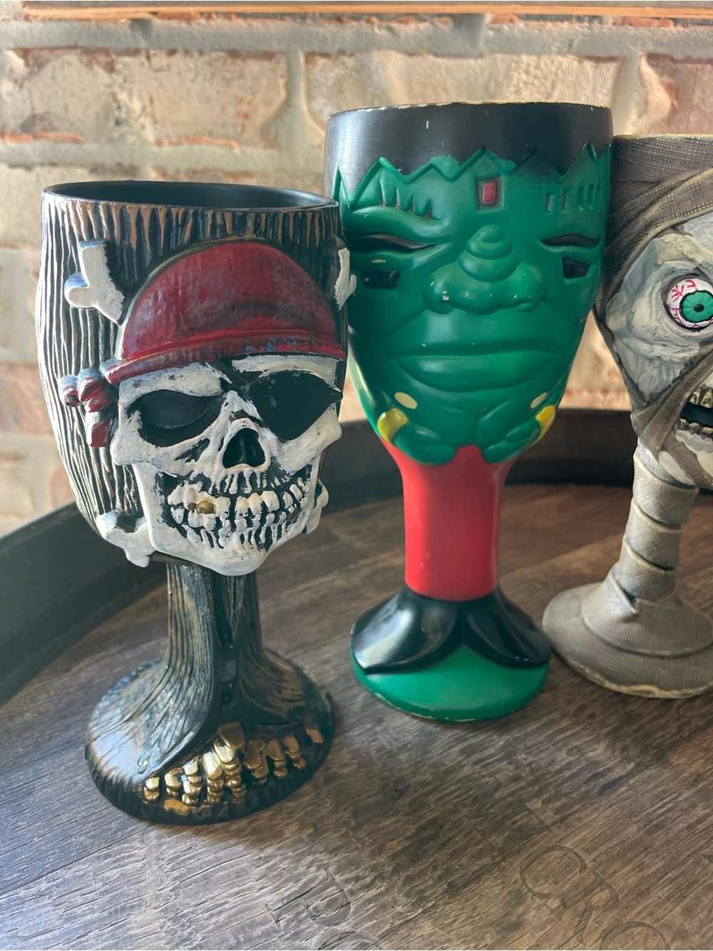 Vintage Halloween 6 Goblet Set Clown Skull Mummy Frankenstein Scarecrow Pirate - Picture 13 of 13